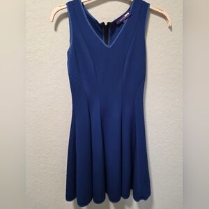 Slate & Willow Strapless Blue Dress with Black Zipper Back - Fit N Flare, A Line
